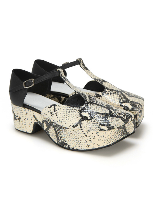  Squared toe T-strap mary jane platforms | Butter snake/Black