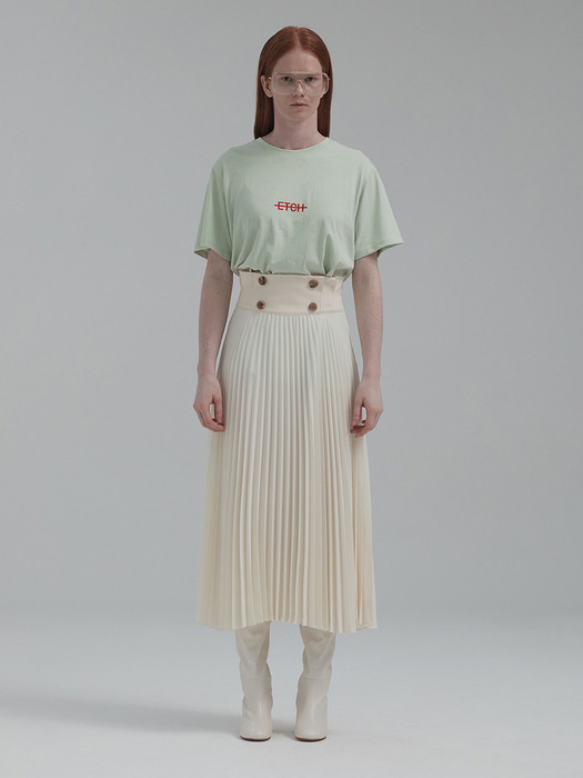 BUTTONED PLEATED MIDI SKIRT (YELLOW IVORY)