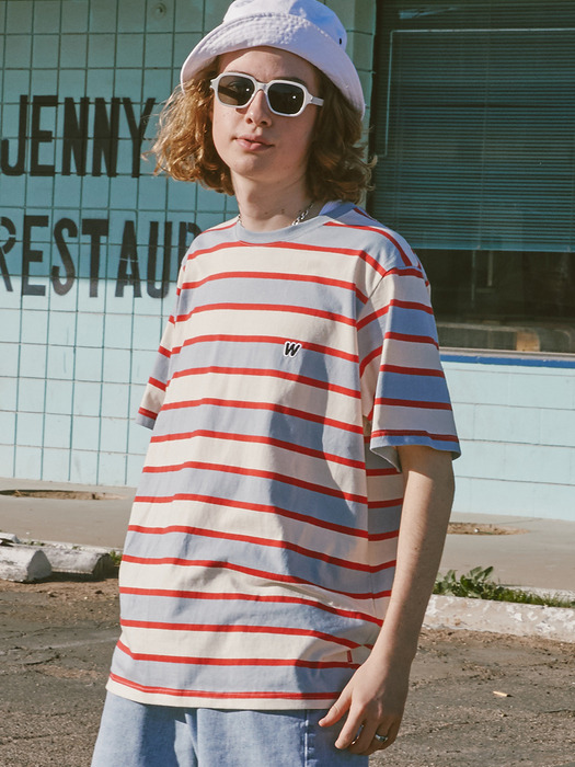 STRIPED W SS T-SHIRT (RED)