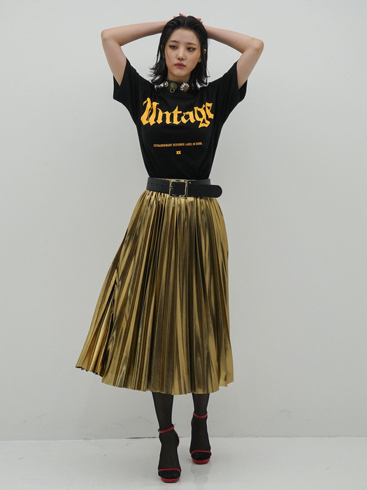 High-Rise Glitter Pleated Midi Skirt(Gold)_UWS-FS07 