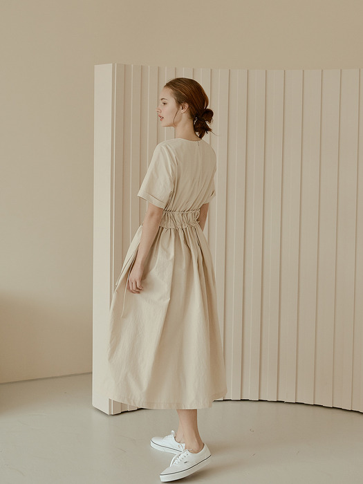 daily shirring long dress[beige]