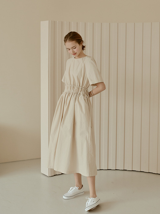 daily shirring long dress[beige]