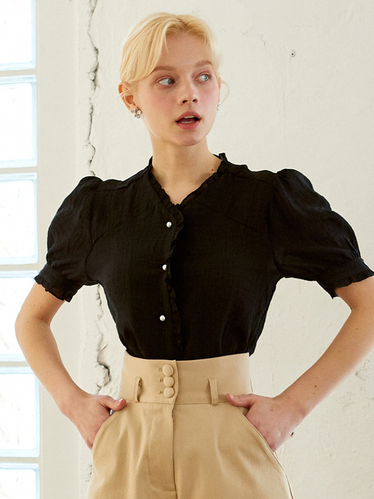 AMR1059 wrinkle blouse (black)