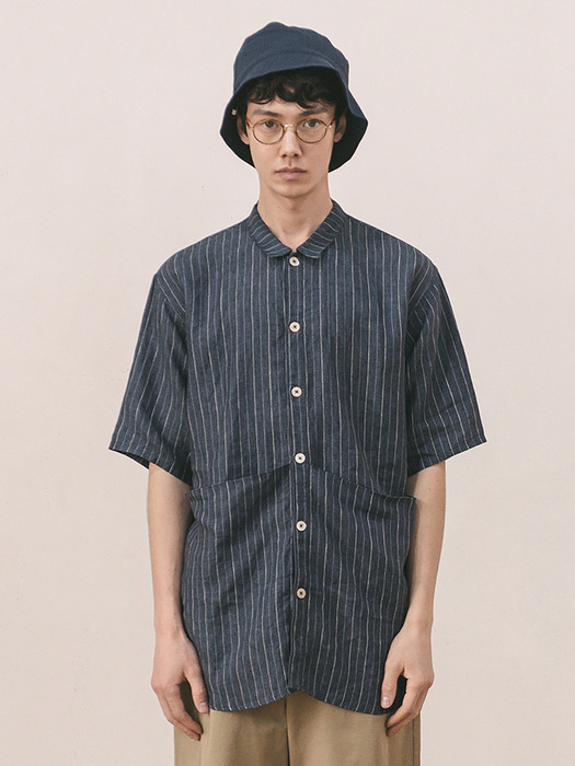 Pocket Wide Shirts / Linen Stripe
