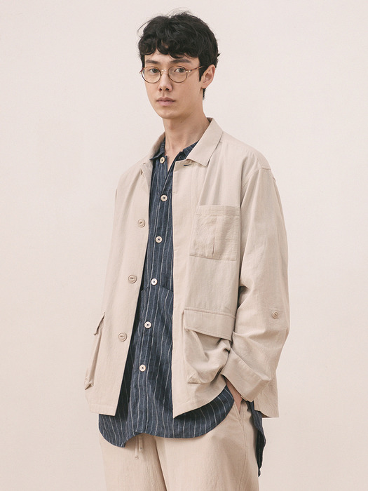 Pocket Wide Shirts / Linen Stripe