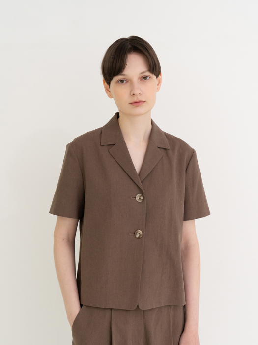 linen short sleeve shirt jacket d/brown