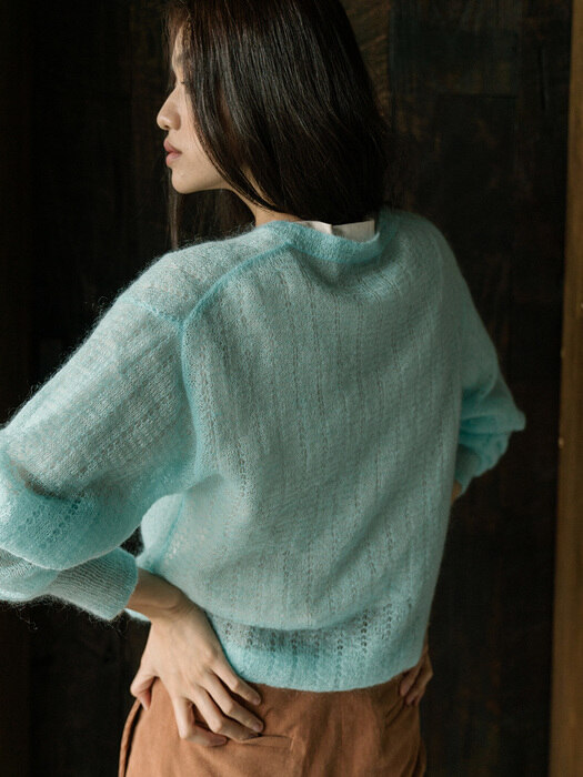 LIGHT BLUE MOHAIR TEXTURED CARDIGAN 