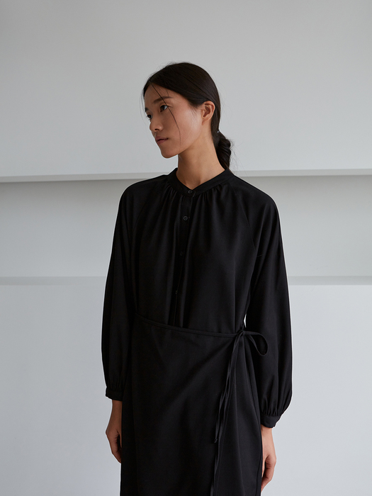 2-WAY WOOL WARP DRESS-BLACK