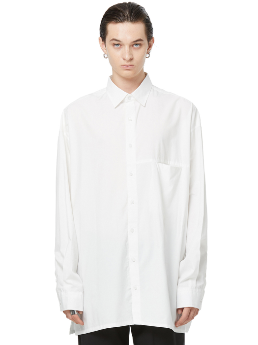 오버사이즈 텐셀 라인 셔츠 - WHITE