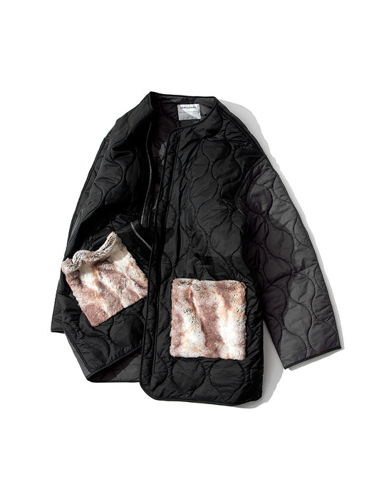 Exclusive Rabbit Fur Quilted Jacket_BK