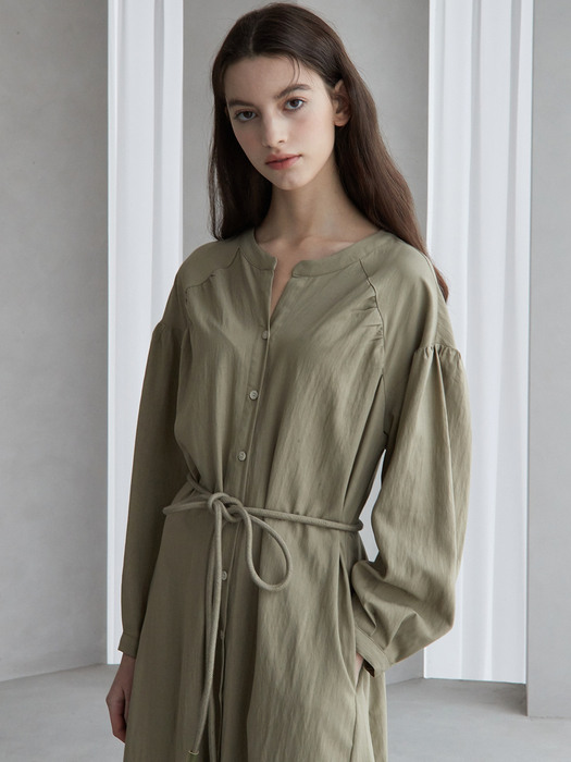 bohemian shirring onepiece (khaki)