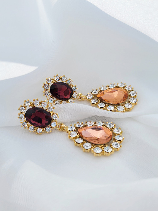 Purple & Orange Crystal ``drop`` Shaped Earrings