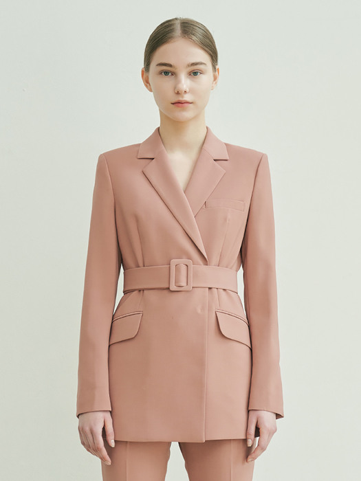 BELTED DOUBLE BREASTED JACKET- CORAL BROWN