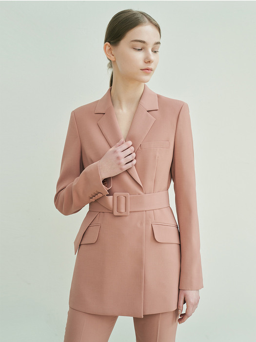 BELTED DOUBLE BREASTED JACKET- CORAL BROWN