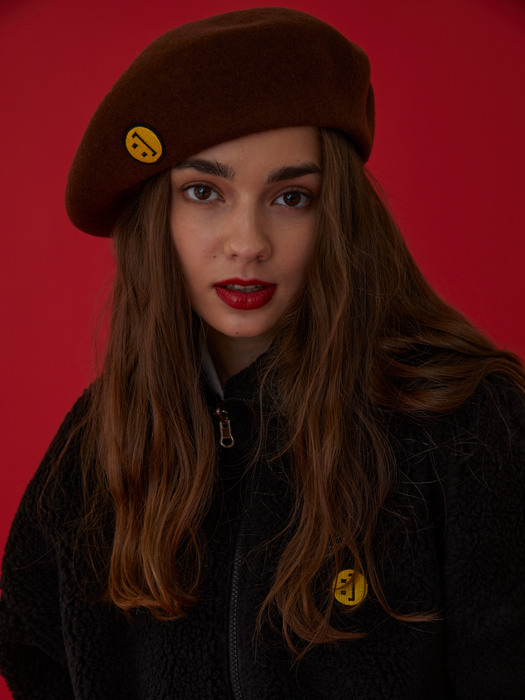 SM:]E PATCH WOOL BERET  BROWN