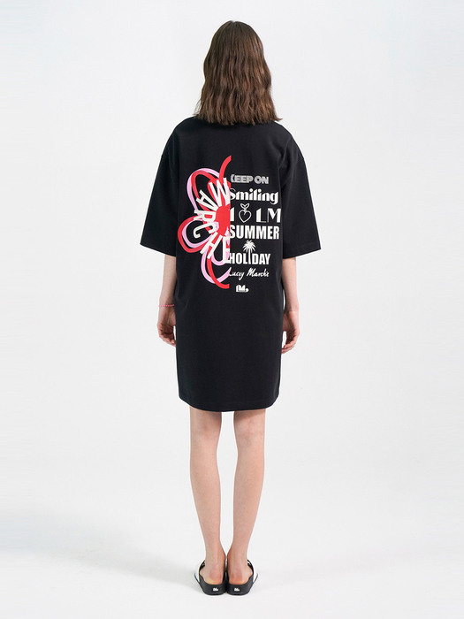 Flower Lettering Print Jersey Dress (For WOMEN) _QWDAX21410BKX