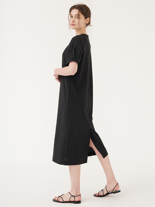 Seersucker long dress - Black