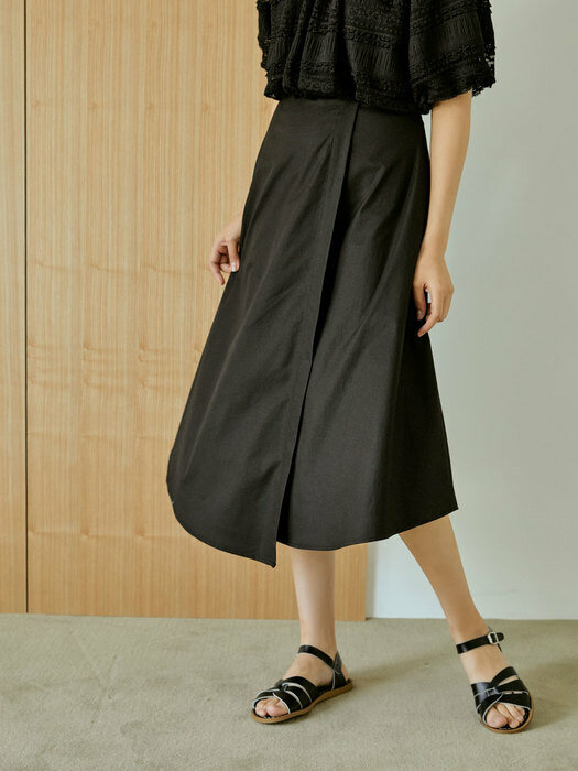 basic cotton long skirt(black)