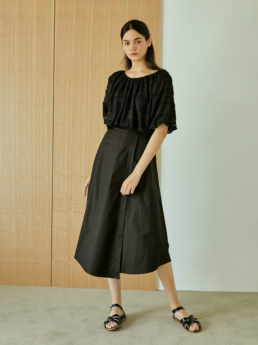 basic cotton long skirt(black)