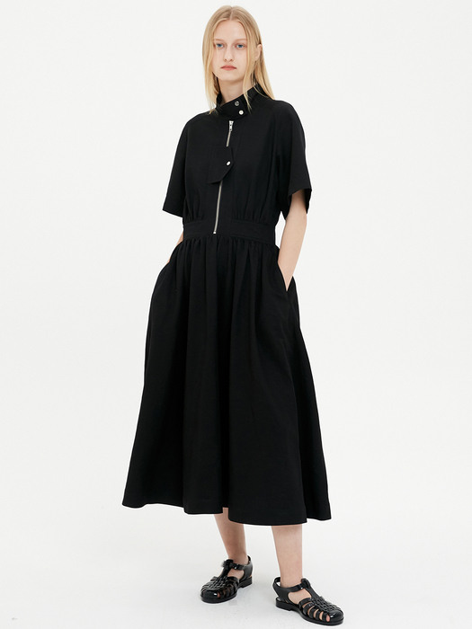 Linen Blend Harrington Dress / Black