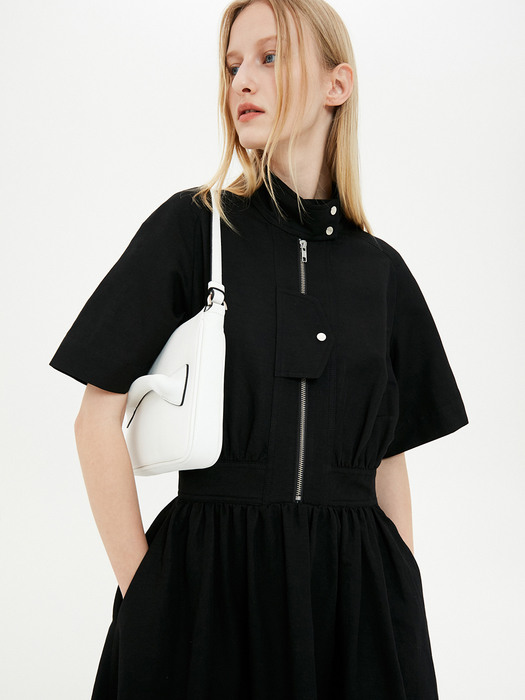 Linen Blend Harrington Dress / Black