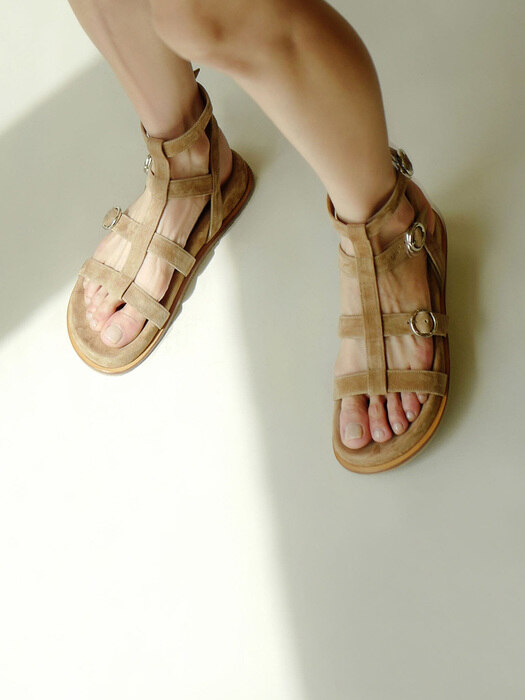 Thea Gladiator Sandals in Mocha Beige Suede