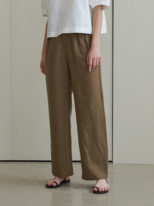 Linen button pants (brown)