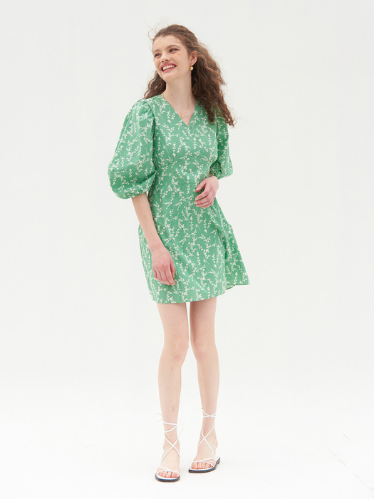PUFF SLEEVES V NECK ONEPIECE_LIGHT GREEN