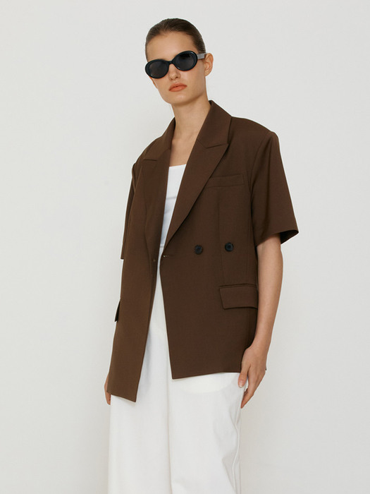 Half Sleeves Summer Wool Jacket (Brown)