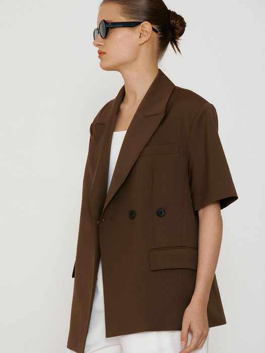 Half Sleeves Summer Wool Jacket (Brown)