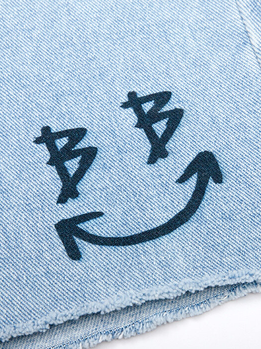 BBD Smile Graffiti Logo Denim Shorts (Light Blue)