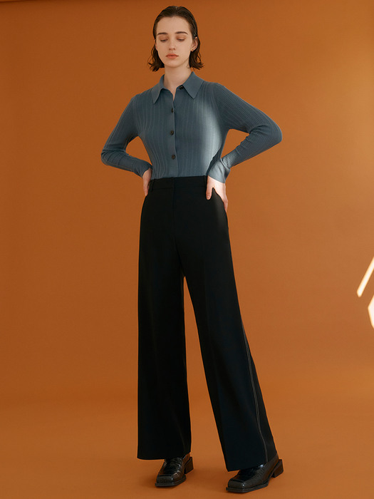 [Drama Signature] Stitch Wide-leg Trousers_BLACK