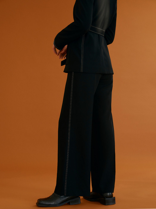 [Drama Signature] Stitch Wide-leg Trousers_BLACK