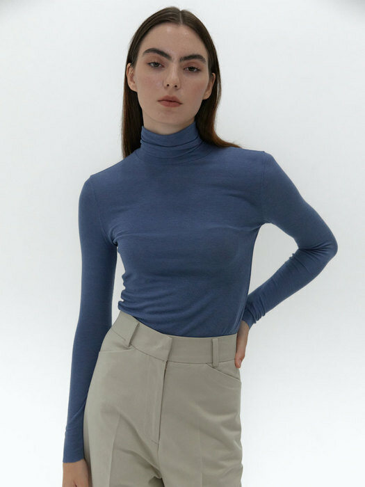 21AU SOFT SLIM TURTLENECK T-SHIRTS (FOG BLUE)