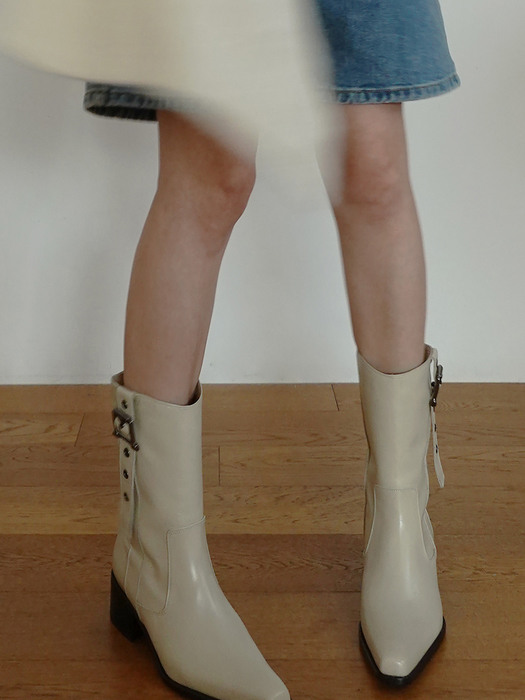 Belted middle boots - cream beige