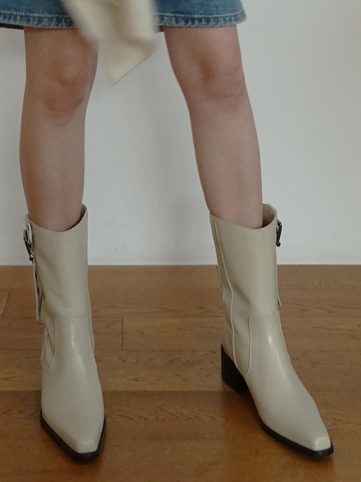 Belted middle boots - cream beige