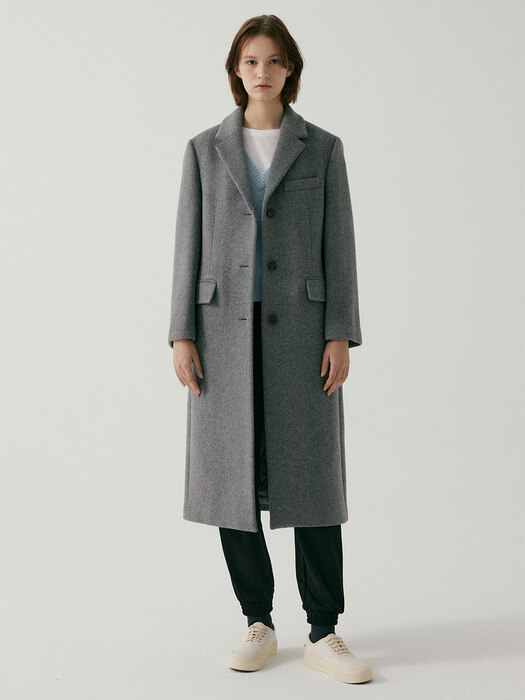 Cashmere Oversized-Shoulder Coat MELANGE GREY (JYCO1D904G2)