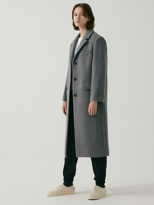 Cashmere Oversized-Shoulder Coat MELANGE GREY (JYCO1D904G2)