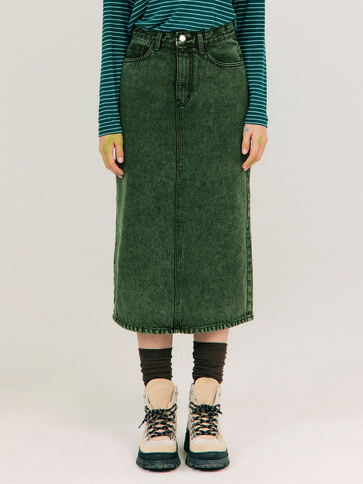 Color-dying Denim Skirt_Dark Green