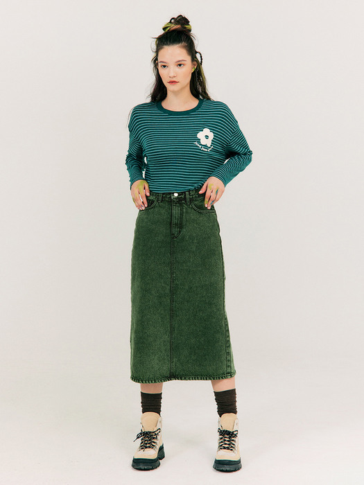 Color-dying Denim Skirt_Dark Green