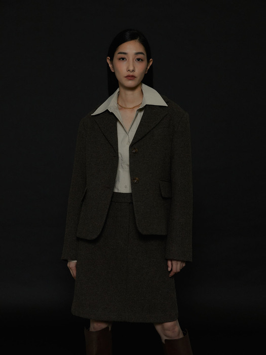 Merino Tweed Jacket [ Brown ]