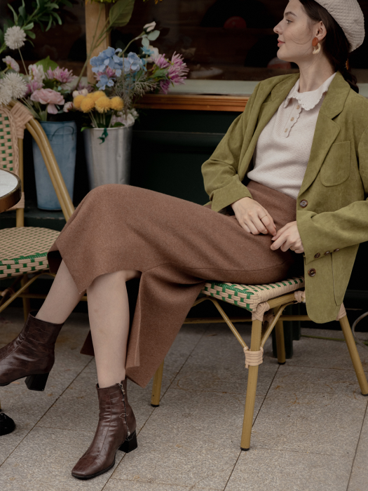 LAMIS woolen slit skirt_brown