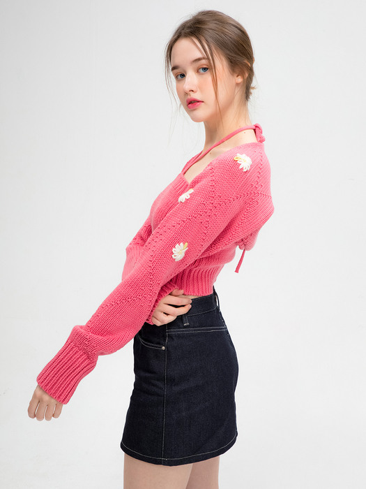 Hand embroidery bolero set (pink)