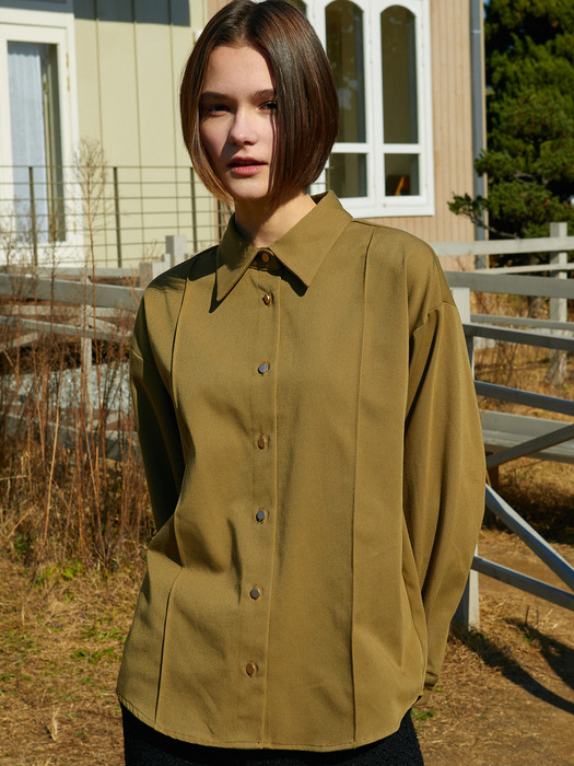 amr1330 pintuck shirt (olive khaki)