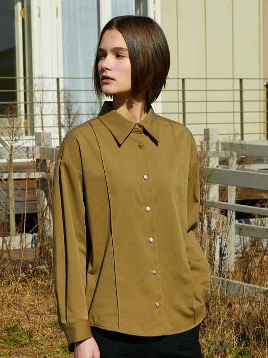 amr1330 pintuck shirt (olive khaki)