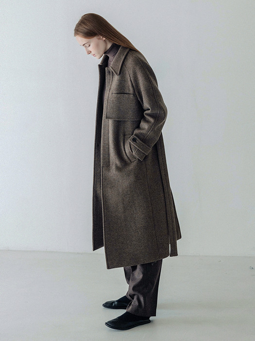 Flap pocket balmacaan coat ( twill brown )