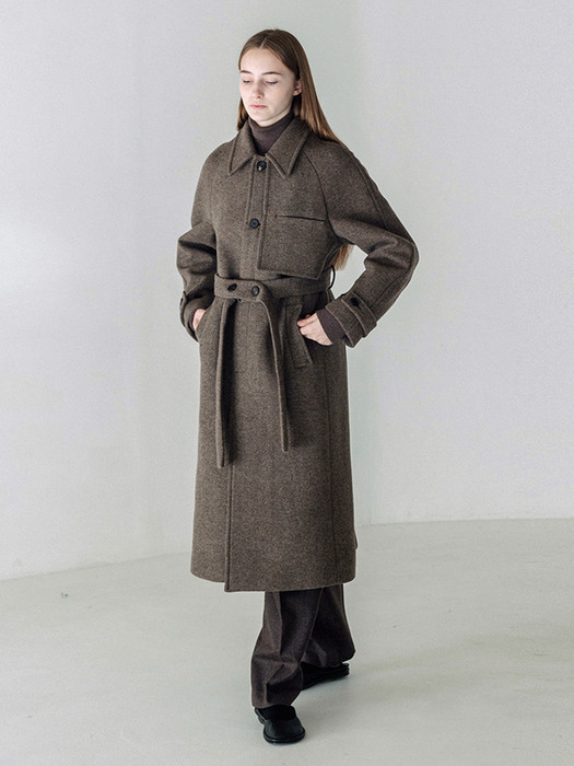 Flap pocket balmacaan coat ( twill brown )