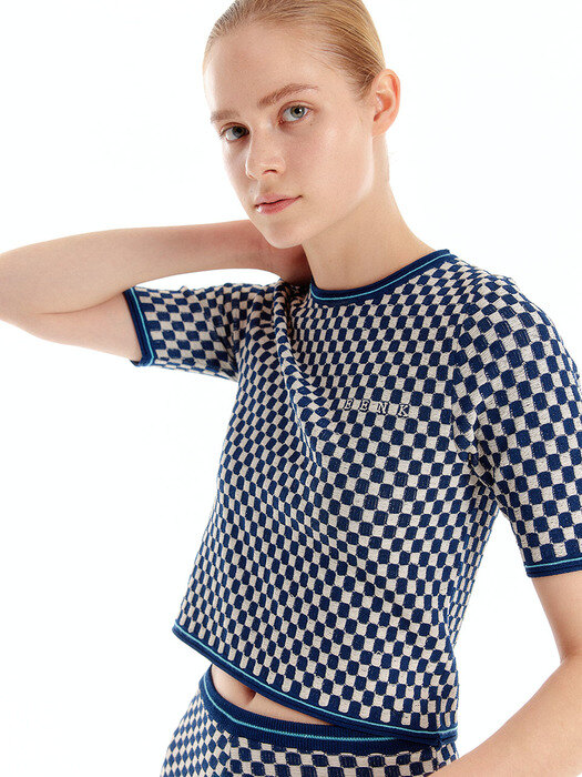 ULTRON Gingham Knit Top - Ivory/Navy