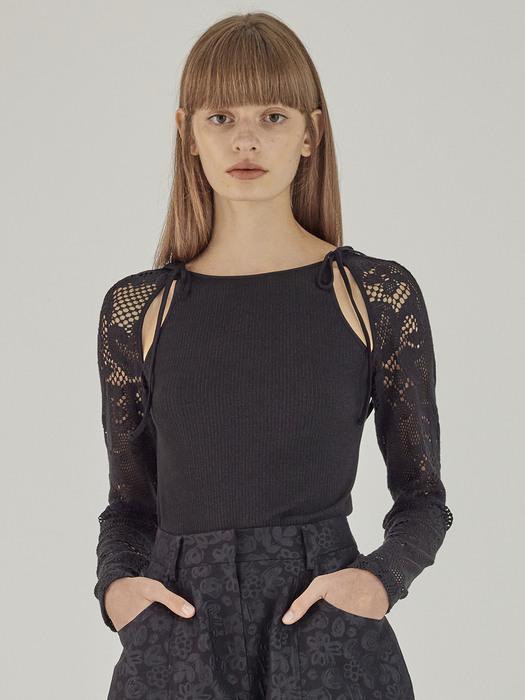 Lace Sleeve Top_Black