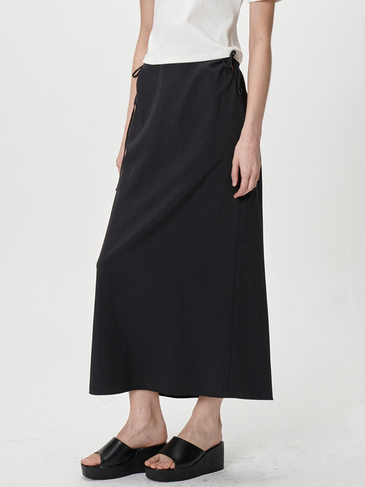 Ink black wind skirt with string detail